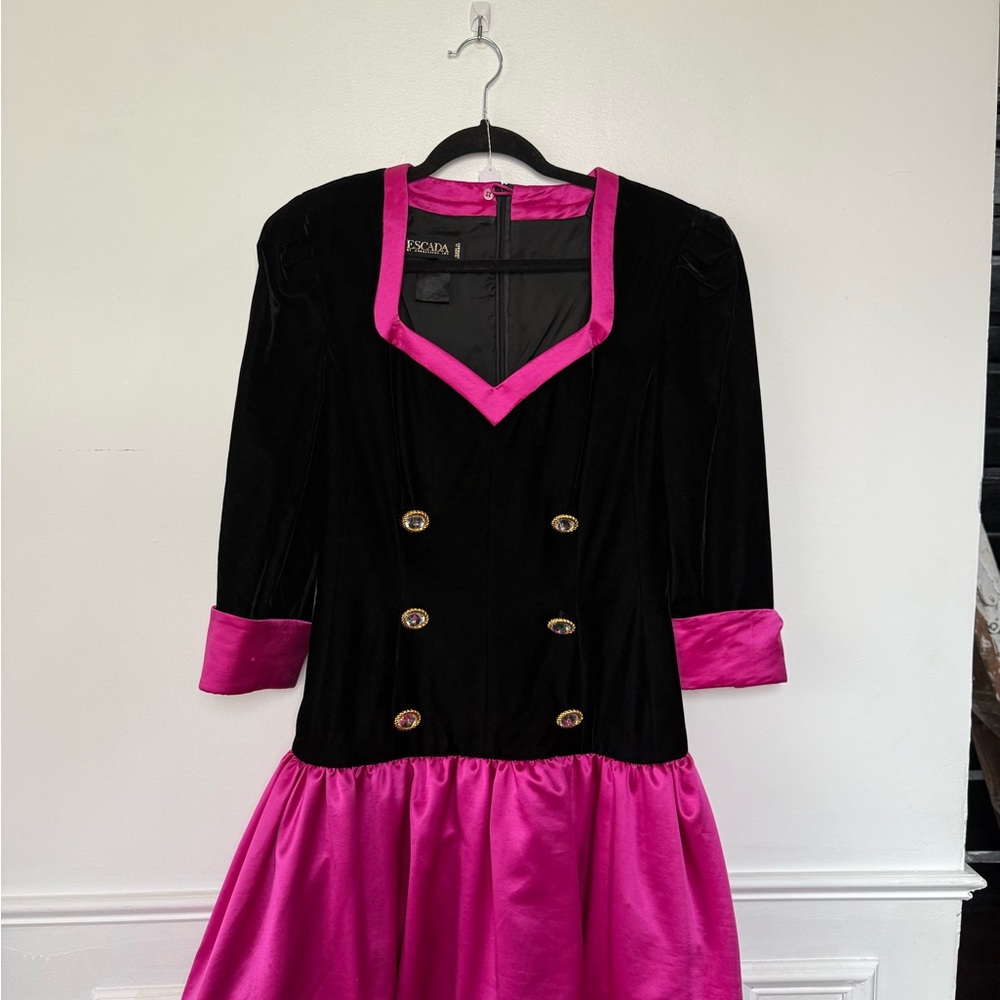 Black and Pink Dress with Gold Buttons